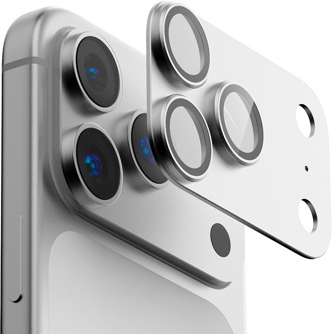 구스페리 일체형 빛번짐 차단 메탈 카메라섬 풀커버 보호필름 세트 실버, 1세트