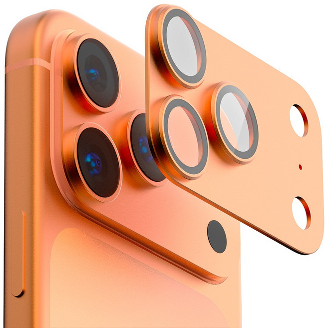 구스페리 일체형 빛번짐 차단 메탈 카메라섬 풀커버 보호필름 세트 오렌지, 1세트