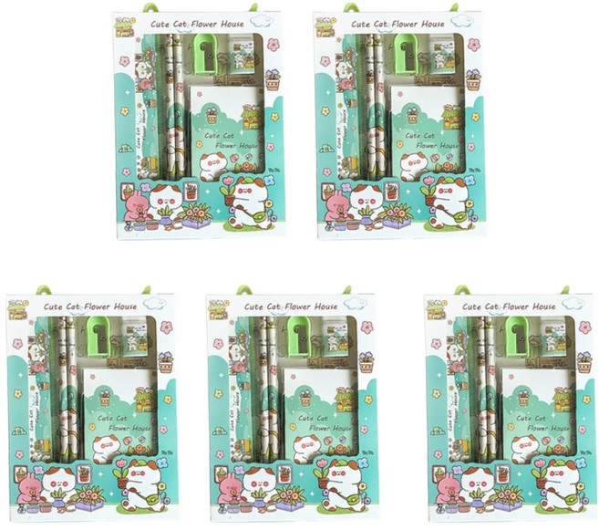 빅드림 어린이 생일 선물 초등 단체 구디백 학용품 문구 5종 세트, 민트 숲속친구, 1세트