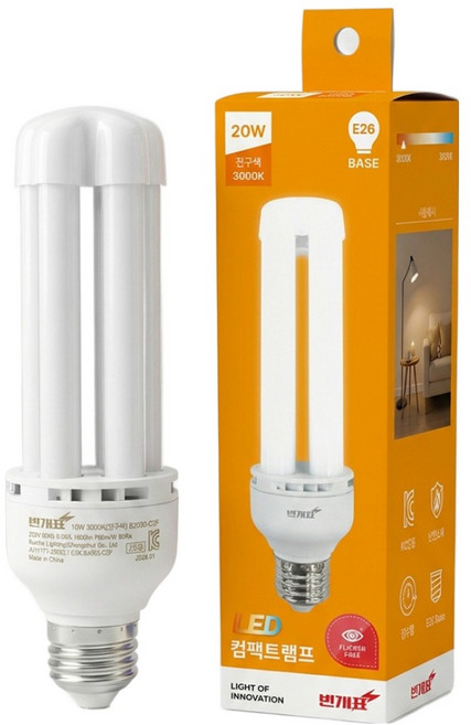 번개표 LED 컴팩트 램프 20W, 전구색, 1개