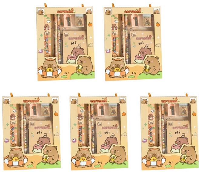 빅드림 어린이 생일 선물 초등 단체 구디백 학용품 문구 5종 세트, 옐로우 카피바라, 1세트