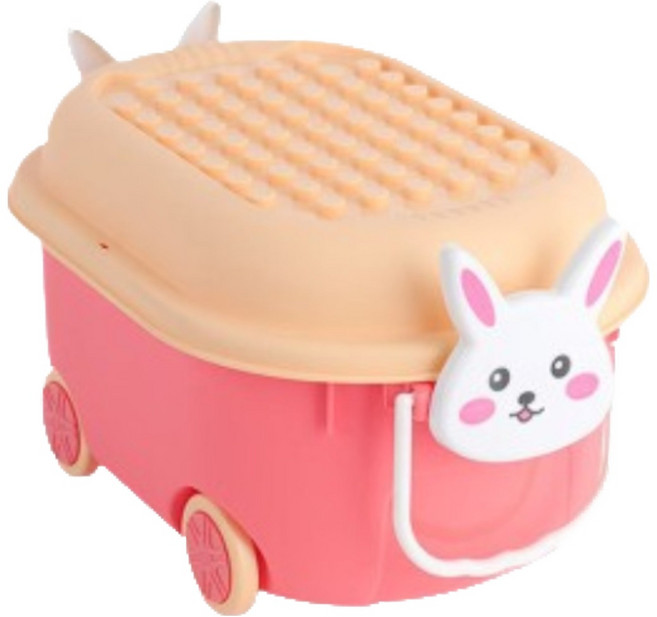 델리리움 바퀴달린 이동식 동물 디자인 장난감 정리함 토끼, 핑크, 1개