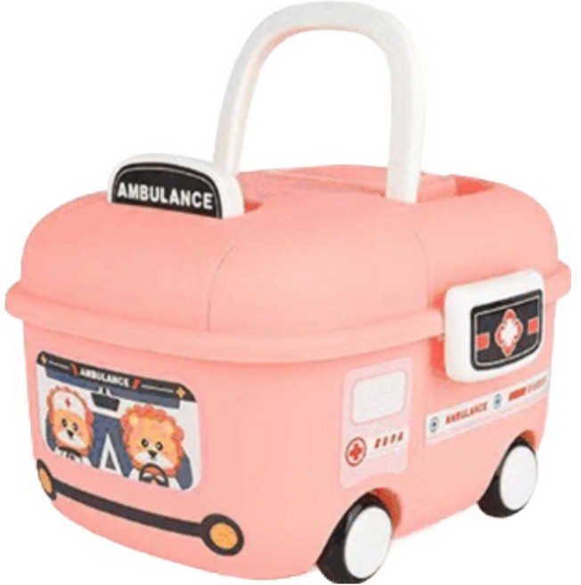 델리리움 자동차 스타일 바퀴달린 이동식 장난감 정리함, 핑크, 1개