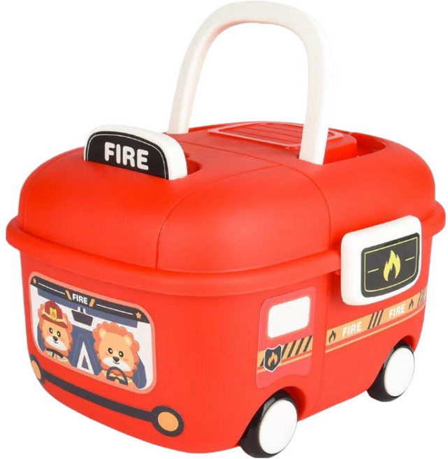 델리리움 자동차 스타일 바퀴달린 이동식 장난감 정리함, 레드, 1개