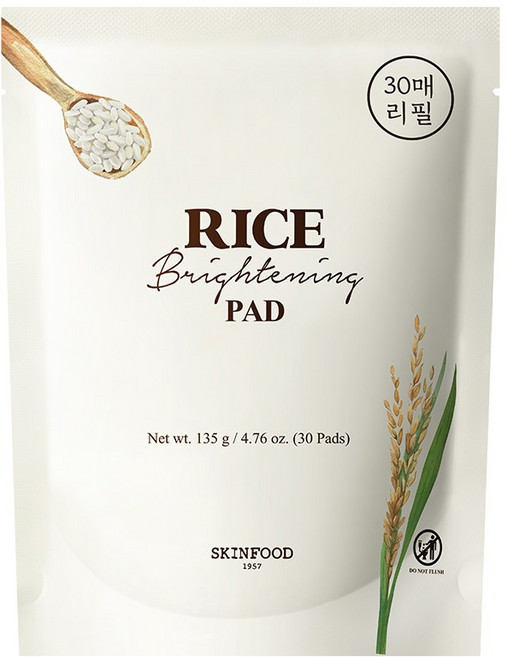 SKINFOOD 米粹亮白棉片補充包 135g, 1個, 30枚入
