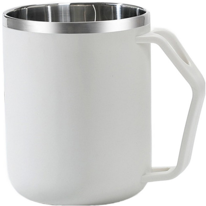 더자카 SUS304 스테인리스 손잡이형 욕실 양치컵 450ml, 화이트, 1개