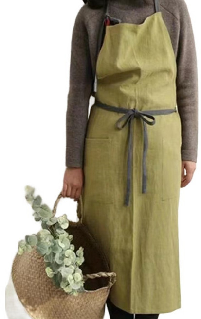 블룸홈 린넨 원피스 앞치마, 머스타드, 1개