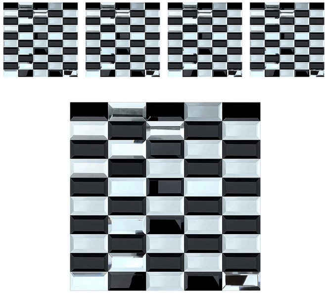 MONESPACE 鏡面馬賽克瓷磚 磨邊長方形, 棋盤格, 5個