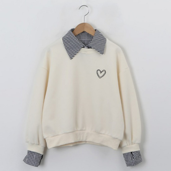 피핀 여성용 하트자수 체크 레이어드 카라 맨투맨 112841