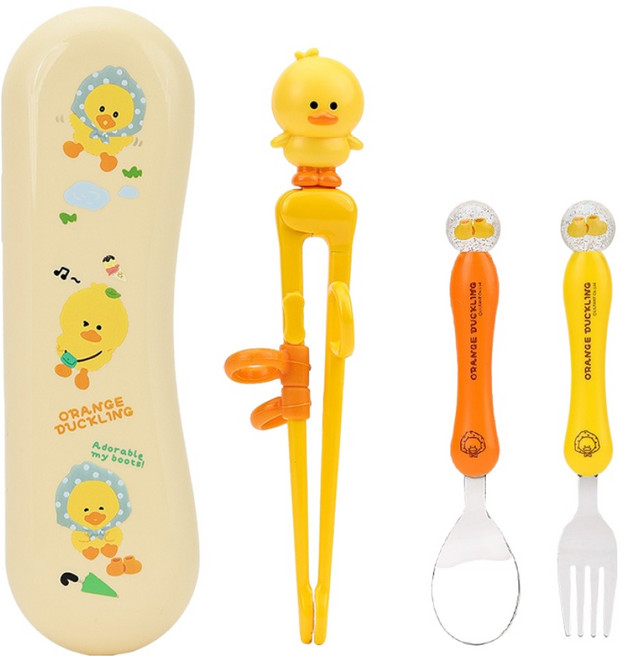 릴팡 더스틱 맥스젓가락 + 스푼 + 포크 + 케이스 세트, 오렌지덕클링, 1세트, 스푼 + 포크 + 젓가락 + 케이스
