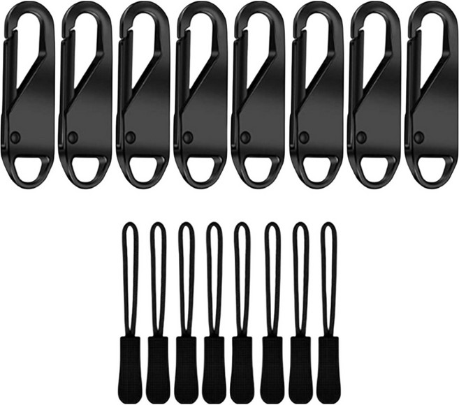 KHOOMIE DIY維修萬用拉鍊頭8入 + 拉鍊繩8入組 6W0053, 8個, 黑色