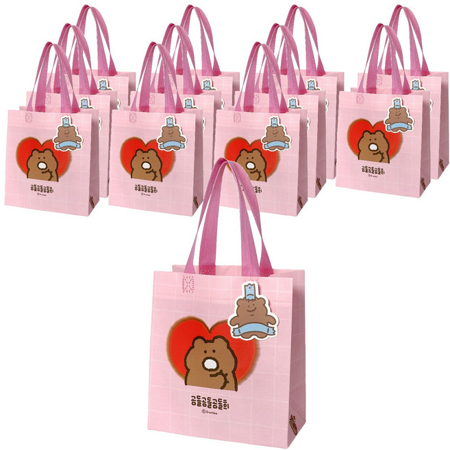 조선문방구 곰돌곰들곰돌희 부직포 쇼핑백, Pink, 12개