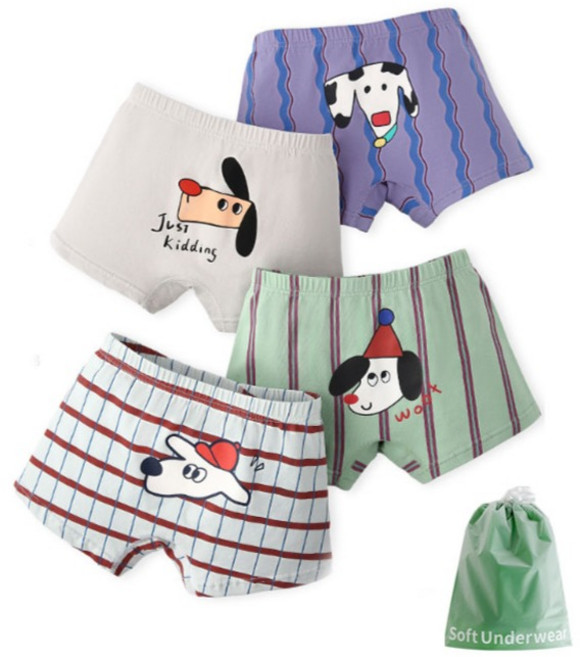 아동용 귀달이 멍뭉이 사각팬티 4종 + 더스트백 세트 N202