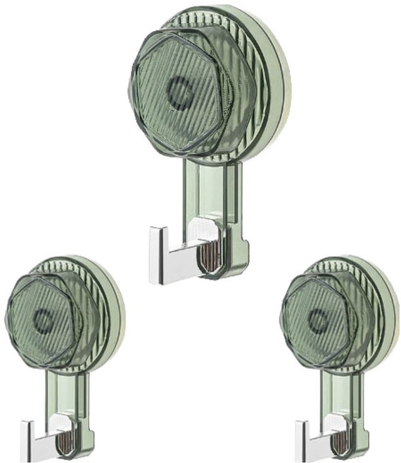 한봄누리 흡착식 욕실 다용도 벽걸이, 투명 그린, 3개