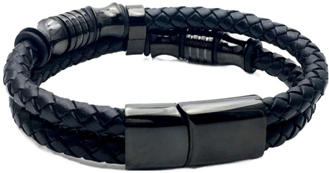 이츠굿텐 남성용 다크 엣지 더블 브레이드 가죽 팔찌