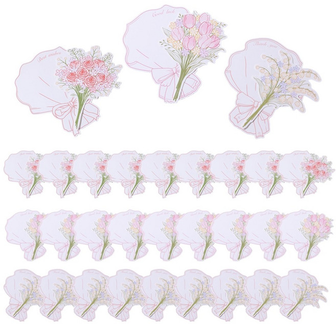 코쿠리 감사 편지 꽃다발 포장 카드 엽서 3종 x 10p 세트 6W0066, 1세트, 혼합색상