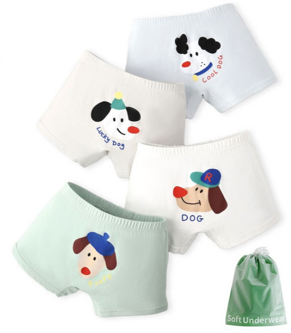 아동용 모자쓴 바둑이 사각팬티 4종 + 더스트백 세트 N200