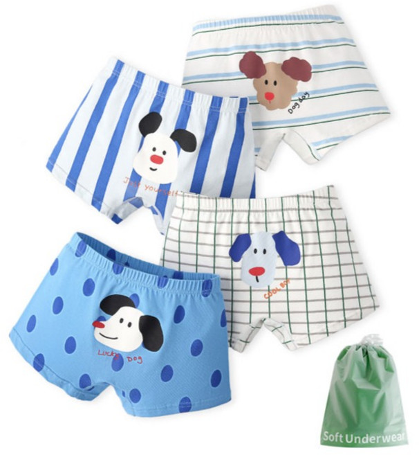 兒童紅鼻子小狗四角內褲4件組 + 防塵袋套組 N198