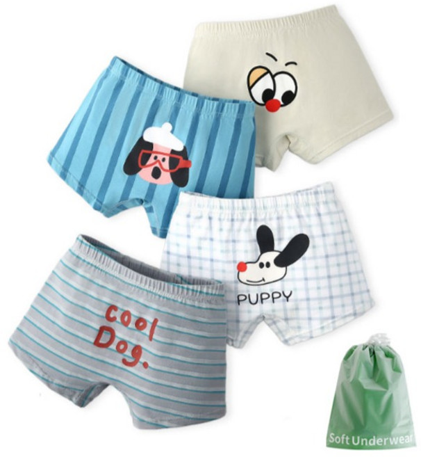 兒童 cool dog 四角內褲 4件組 + 防塵袋套組 N199