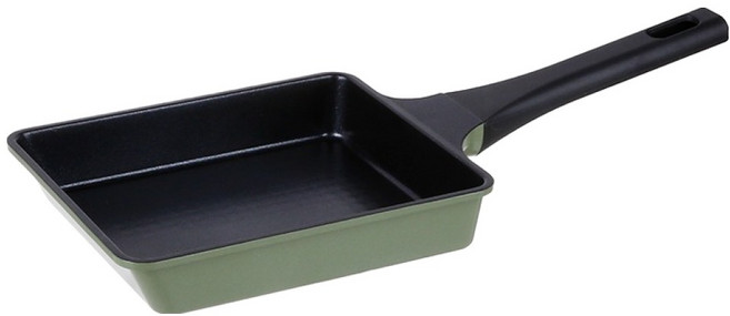 키친플라워 인덕션 사각 계란후라이팬 올리브그린, 1개, 18cm