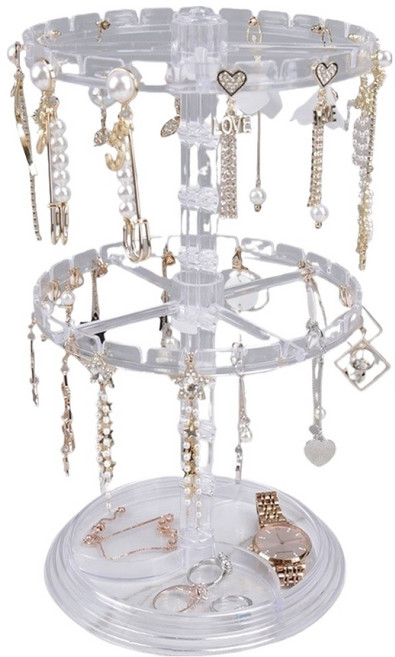 DU 귀걸이 목걸이 팔찌 수납 회전 2단 진열대