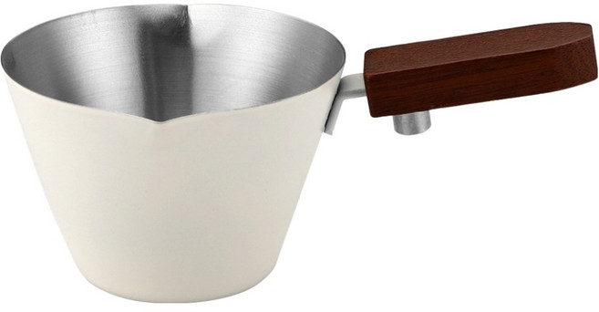 발룬피니 스텐 304 더블 스파웃 에스프레소 우드핸들 샷잔 110ml, 아이보리, 1개