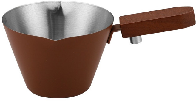 발룬피니 스텐 304 더블 스파웃 에스프레소 우드핸들 샷잔 110ml, 브라운, 1개