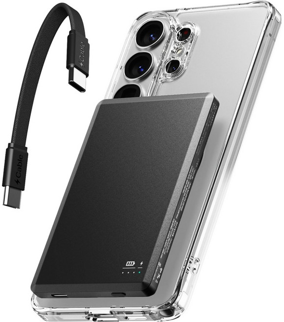 신지모루 발열차단 Qi2 초고속 반고체 세미솔리드 배터리셀 오반고 M슬림팩 PD 20W 5000mAh 맥세이프 보조배터리 C타입, 블랙, Sjm-OBS-5K