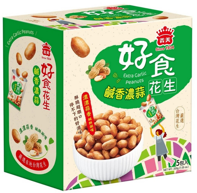 義美 好食花生隨享包 鹹香濃蒜, 200g, 1個