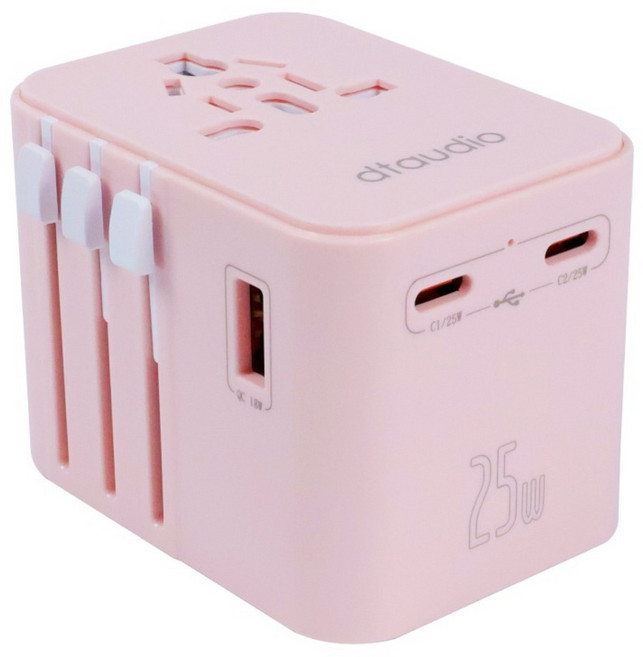 DTAudio 25W 3-Port 萬國旅行 充電器 PD 25W Fast Charging 100V-250V Multi-Country 粉色