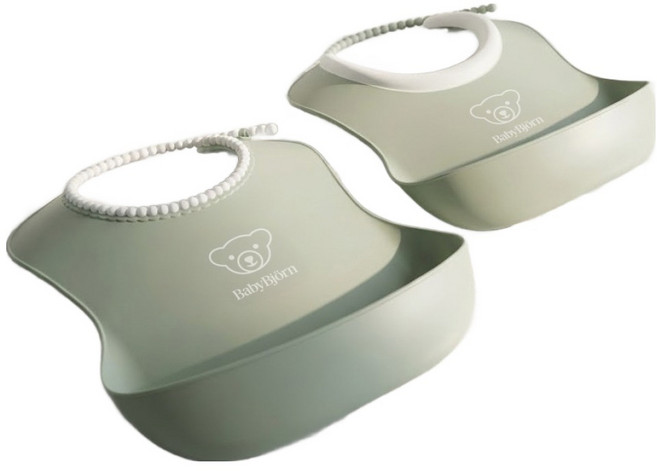 베이비뵨 베이비 빕 스타팅 이유식 턱받이 2종 세트, 파우더그린, 2개입, 1세트