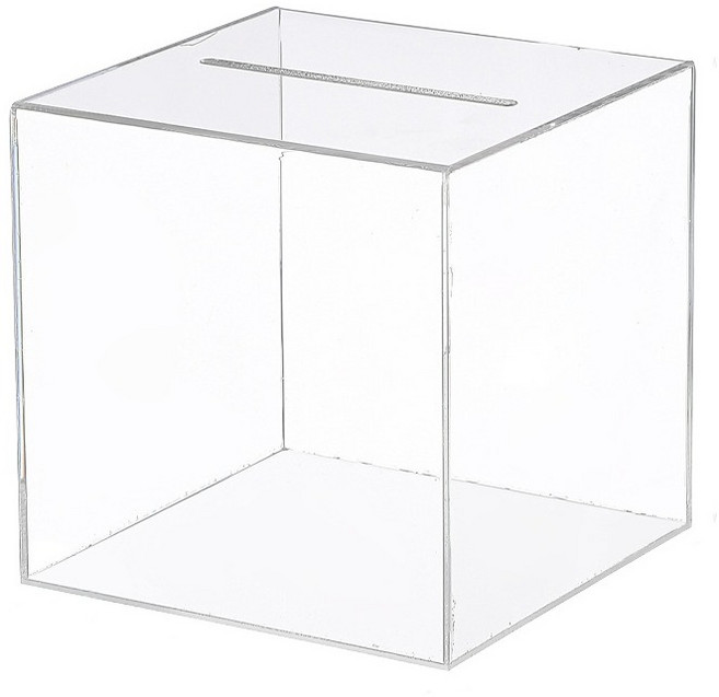 문구담 아크릴 꺼낼 수 없는 강제 저축용 동전 지폐 저금통 12 x 12 cm, 투명, 1개