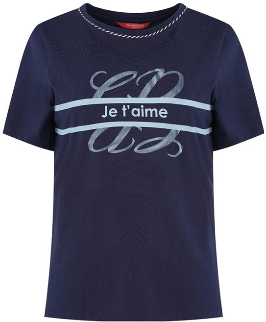 크로커다일 여성용 넥 스트라이프 배색 프린트 티셔츠 CLDM-TS205