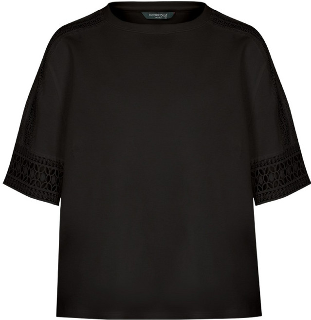 크로커다일 여성용 소매 어깨라인 레이스 포인트 실루엣 티셔츠 CLDM-TS112