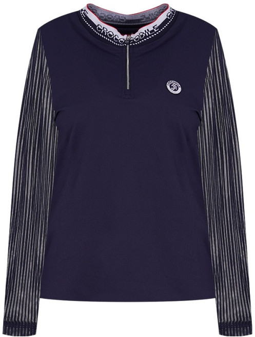 크로커다일 여성용 메쉬 소매 요꼬 배색 반집업 티셔츠 CLDM-TS222