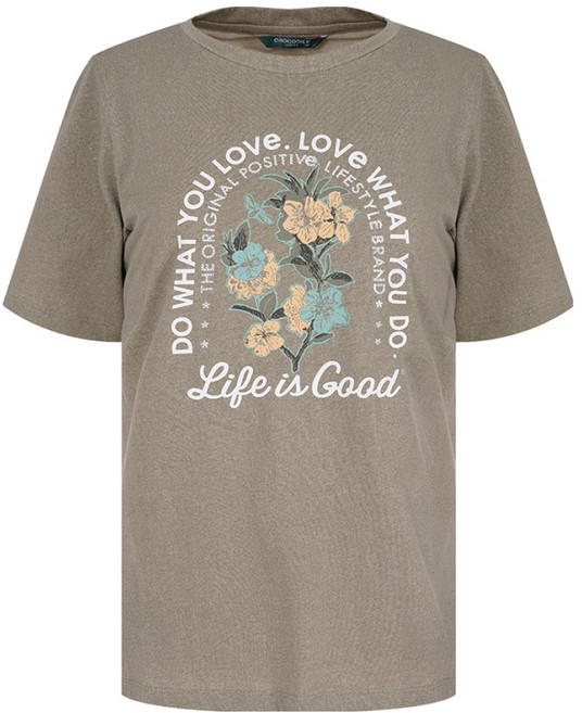 크로커다일 여성용 피그먼트 워싱 프린트 라운드 티셔츠 CLDM-TS102