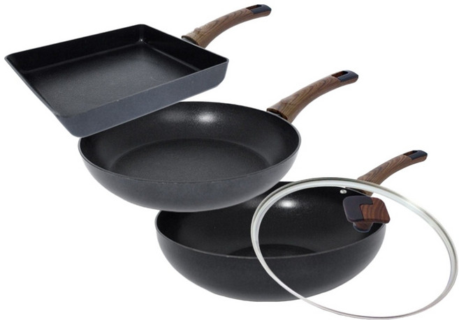 실바트 인덕션 까리노 IH 프라이팬 세트 4개, 블랙, 1세트, 계란말이팬 24cm + 프라이팬 26cm + 궁중팬 26cm + 유리뚜껑 26cm