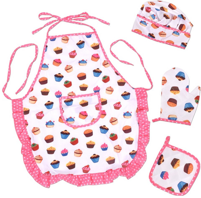 오즈토이 컵케이크 패턴 어린이 앞치마 세트 yy-1009, 혼합색상, 1세트
