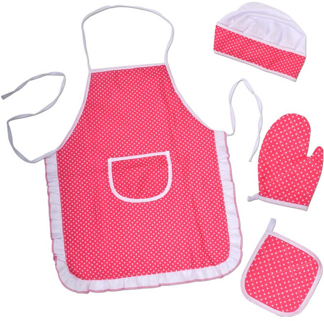 오즈토이 땡땡도트 패턴 어린이 앞치마 세트 yy-1003, 분홍, 1세트