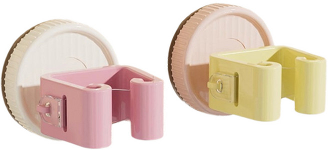 모드플러스 파스텔 벽걸이 흡착식 청소도구 걸이 2종 세트, 핑크, 화이트, 1세트