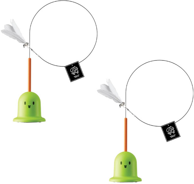 멍냥 고양이 플라잉 롱 와이어 귀여운 흡착식 깃털 낚시대, 그린, 2개