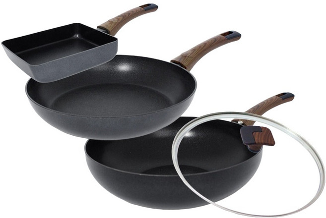 Silvat Carino 電磁爐平底鍋4件組 4個, 黑色, 1套, 玉子燒鍋 18cm + 平底鍋 30cm + 炒鍋 30cm + 玻璃鍋蓋 30cm