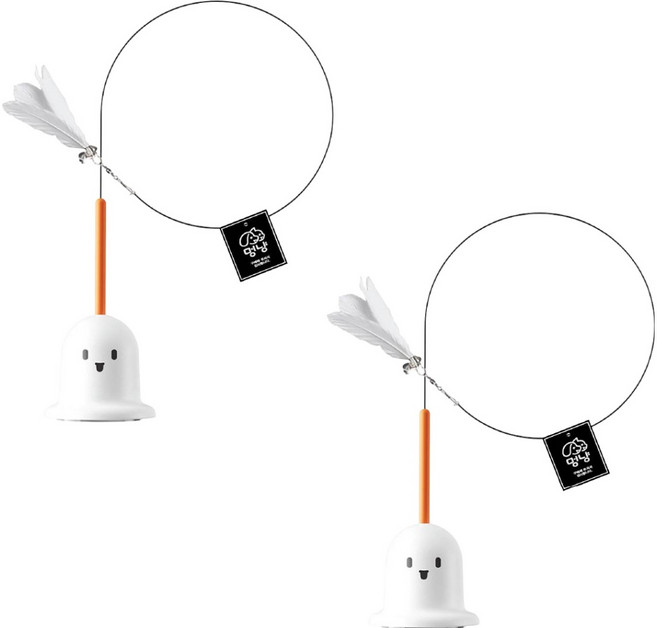 멍냥 고양이 플라잉 롱 와이어 귀여운 흡착식 깃털 낚시대, 화이트, 2개