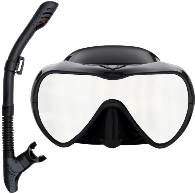 이치언리븐 미러렌즈 스노쿨링 마스크, 블랙