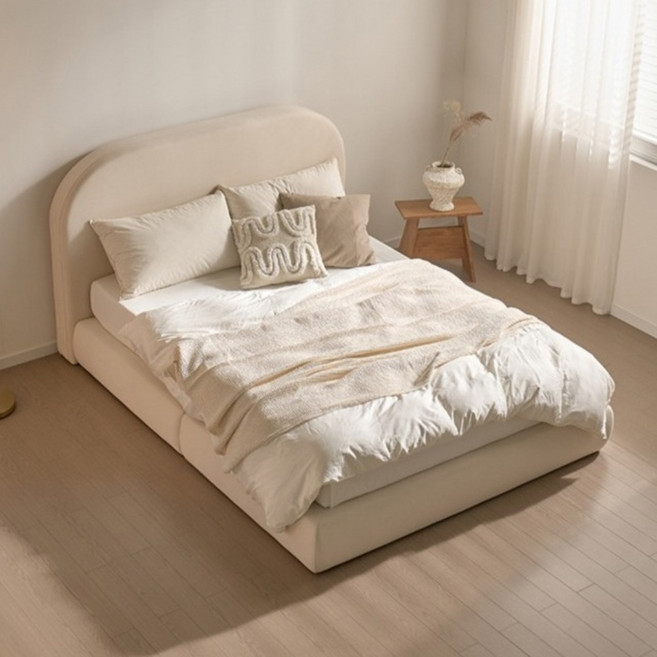 채움가구 레스트 아쿠아텍스 침대프레임 Q + 본넬 매트리스 세트, 아이보리