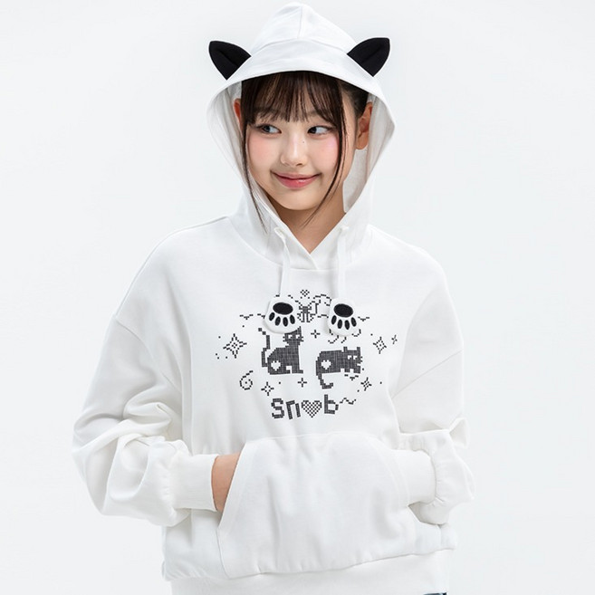 애플핑크 고양이귀 후드 티셔츠 A111