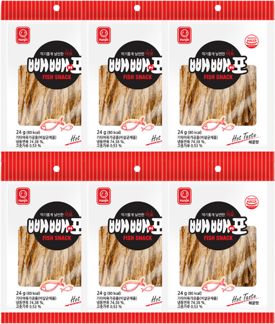 한진식품 빼빼어포 매운맛, 24g, 6개