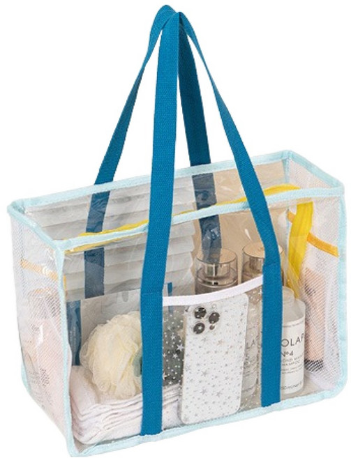 블럭마트 다용도 투명 PVC 방수 목욕가방, 블루