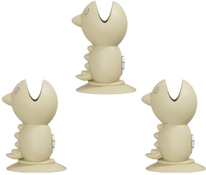 블럭마트 흡착식 공룡모양 칫솔 거치대, 크림, 3개