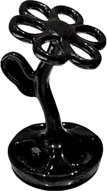 블럭마트 세라믹 플라워 욕실 칫솔치약 메이크업 브러쉬꽂이, 블랙, 1개